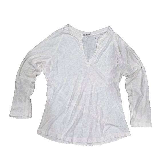 James Perse Raglan Open Henley Tee in Cotton Blend White Size 1 A003274 - Picture 2 of 9